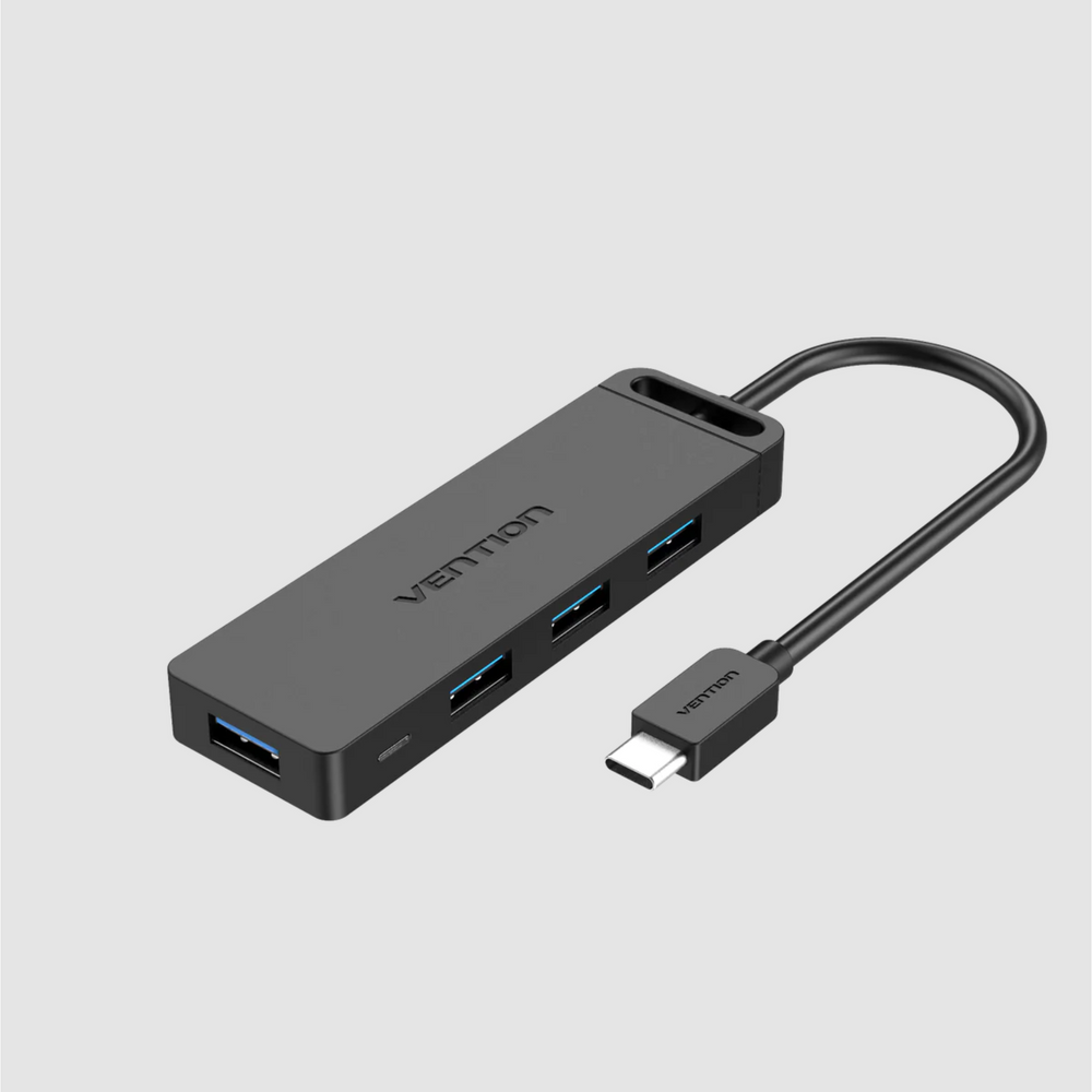 VEN-TGKBB - Vention Type-C to 4-Port USB 3.0 Hub with Power Supply Black 0.15M ABS Type