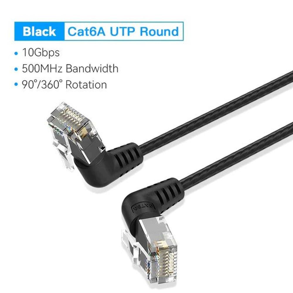 VEN-IBOBG - Vention Cat6A UTP Rotate Right Angle Ethernet Patch Cable 1.5M Black Slim Type