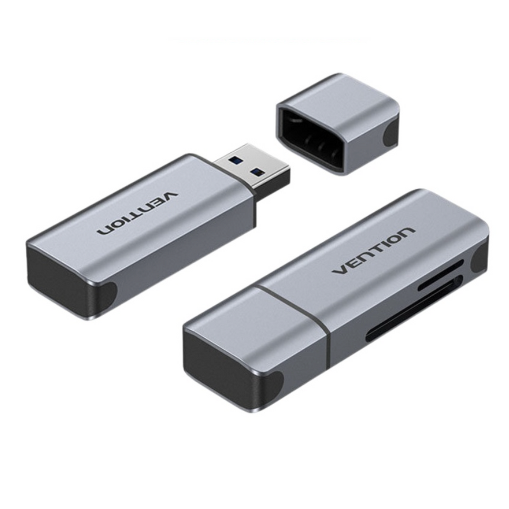 VEN-CLIH0 - Vention 2-in-1 USB 3.0 A Card Reader(SD+TF) Gray Dual Drive Letter Aluminium Alloy Type