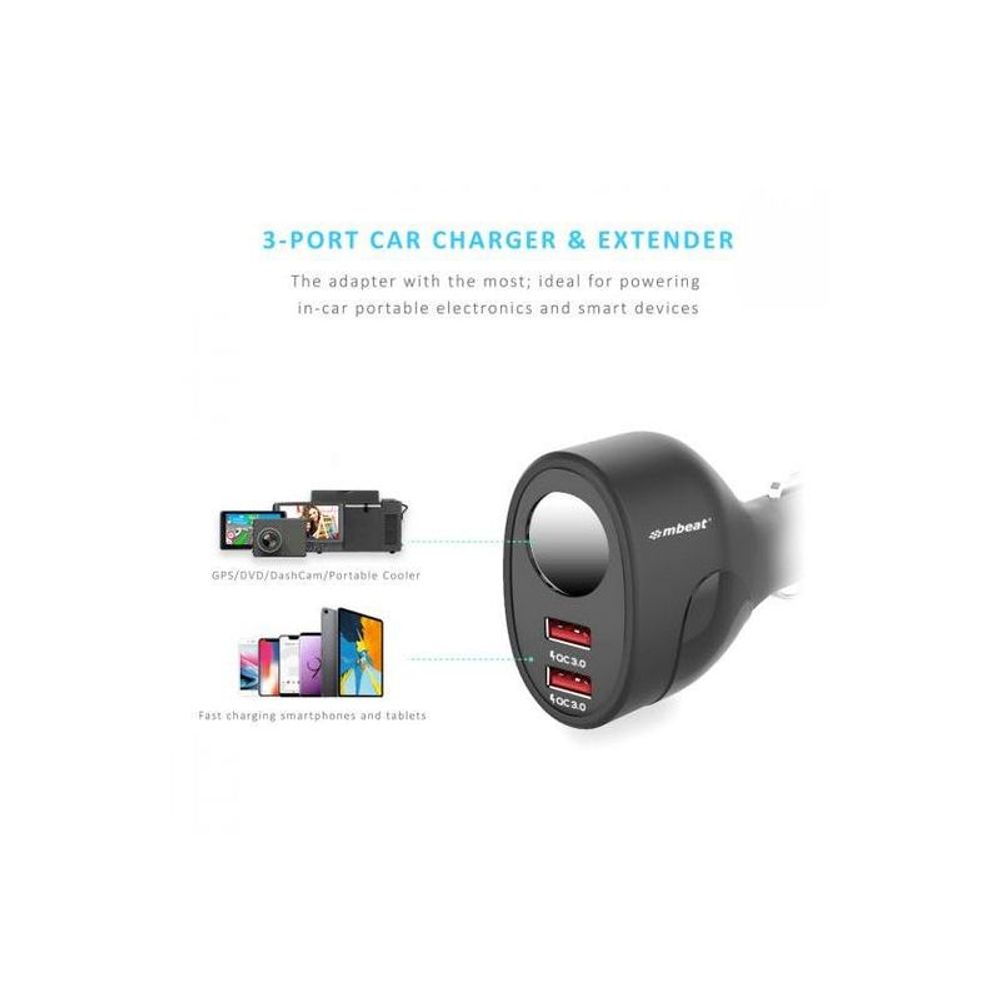 MB-CHGR-C18 - mbeat Gorilla Power Dual Port QC 3.0 Car Charger With Cigar Lighter Socket