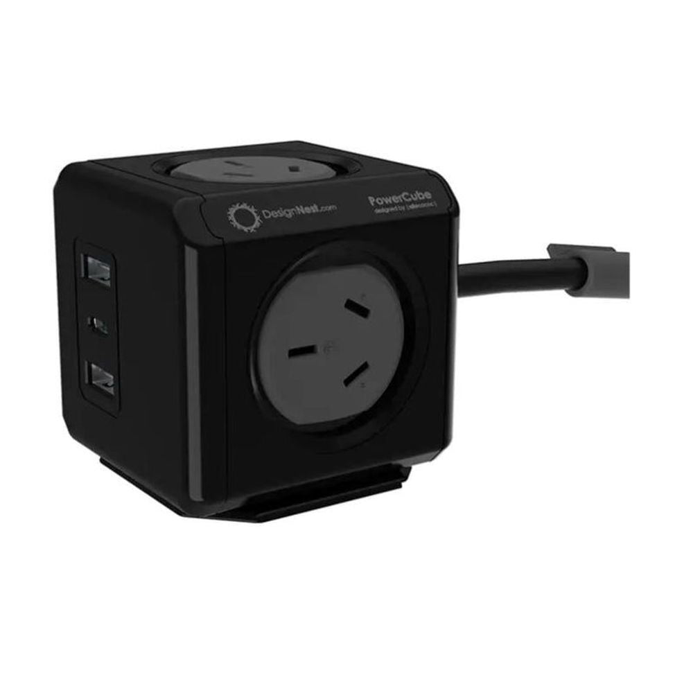 ALL-11407-BLK - Allocacoc PowerCube Extended 4 Outlets 2 USB-A + 1 USB-C PD 20W with Surge 1.5M - Black