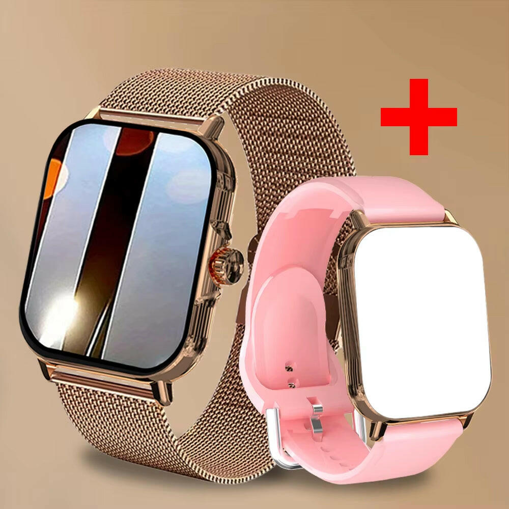 2024 Smartwatch for Men and Women - Full Touch Screen Fitness Tracker with Bluetooth Calling Function Golden Mesh