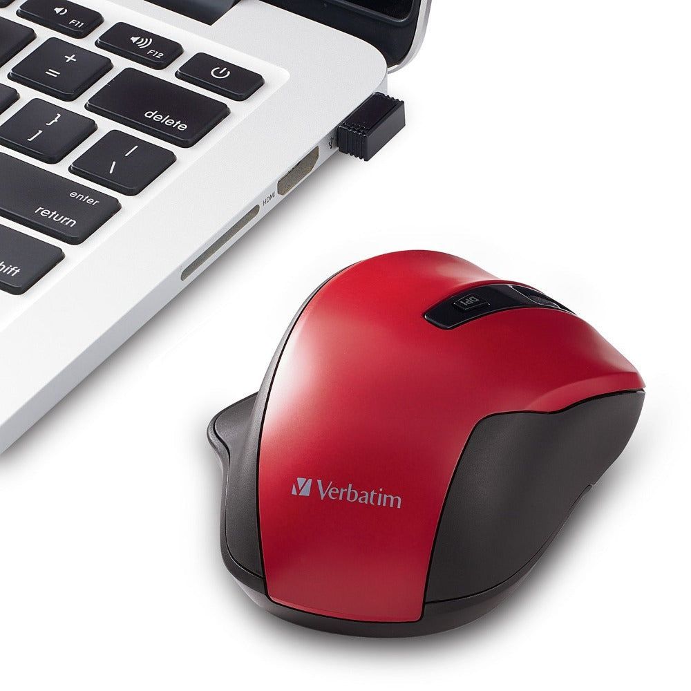 Verbatim Silent Ergonomic Wireless LED Mouse - Red