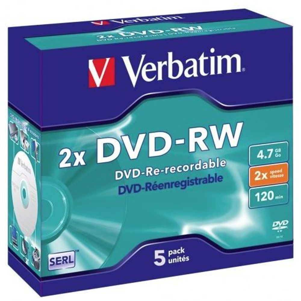 95044 - Verbatim DVD-RW 4.7GB 2x 5 Pack with Jewel Cases