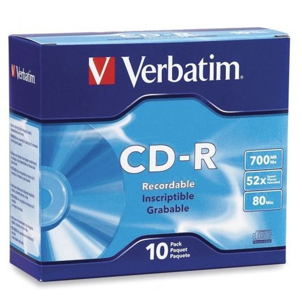 94935 - Verbatim CD-R 700MB 52x 10 Pack with Slim Cases