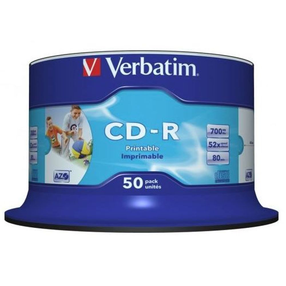 41908 - Verbatim CD-R 700MB 52x White Inkjet Printable 50 Pack on Spindle