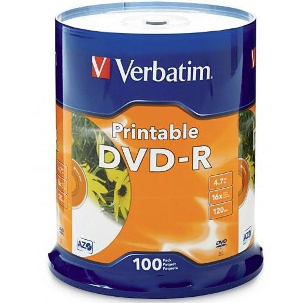 95153 - Verbatim DVD-R 4.7GB 16x White Printable 100 Pack on Spindle