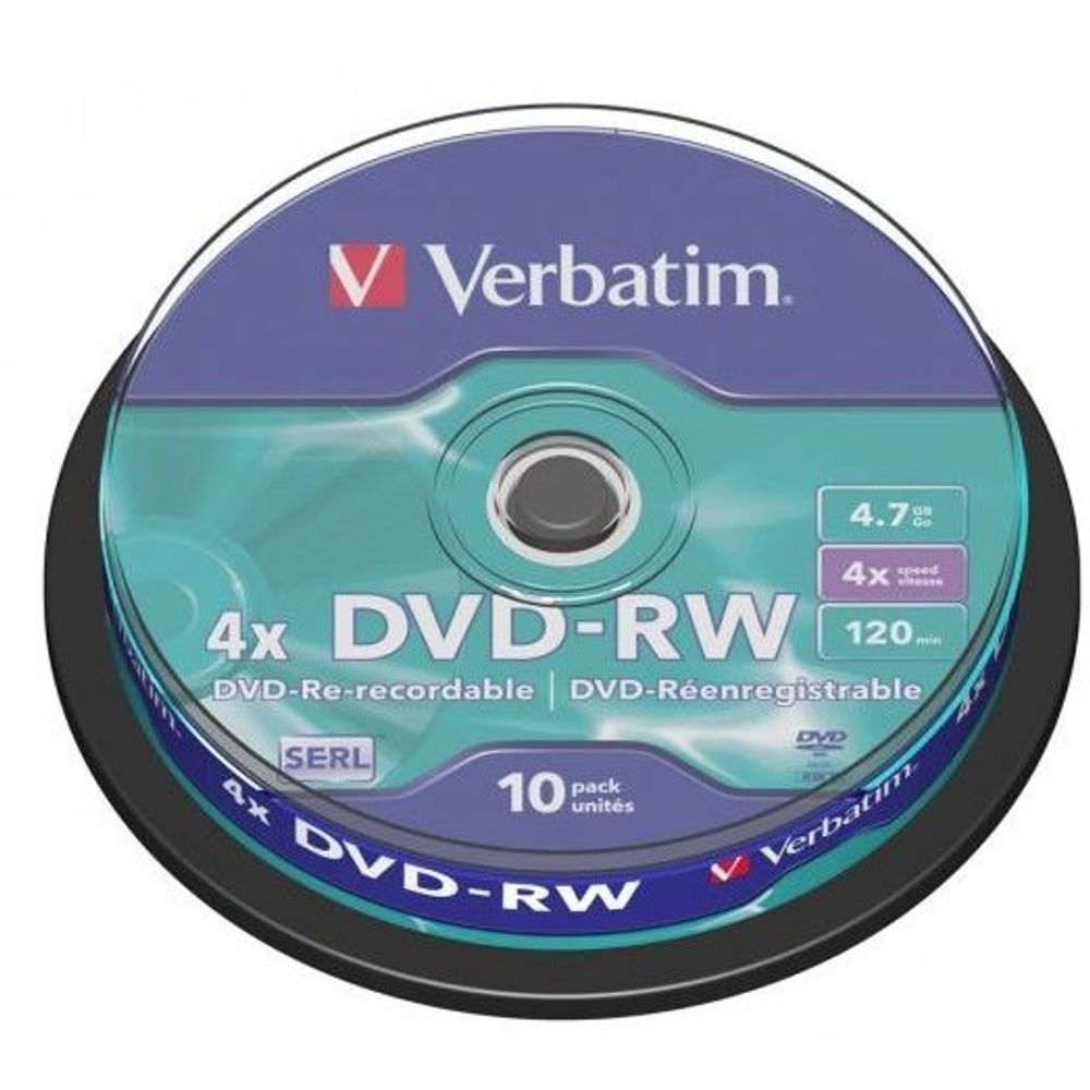 43552 - Verbatim DVD-RW 4.7GB 4x 10 Pack on Spindle