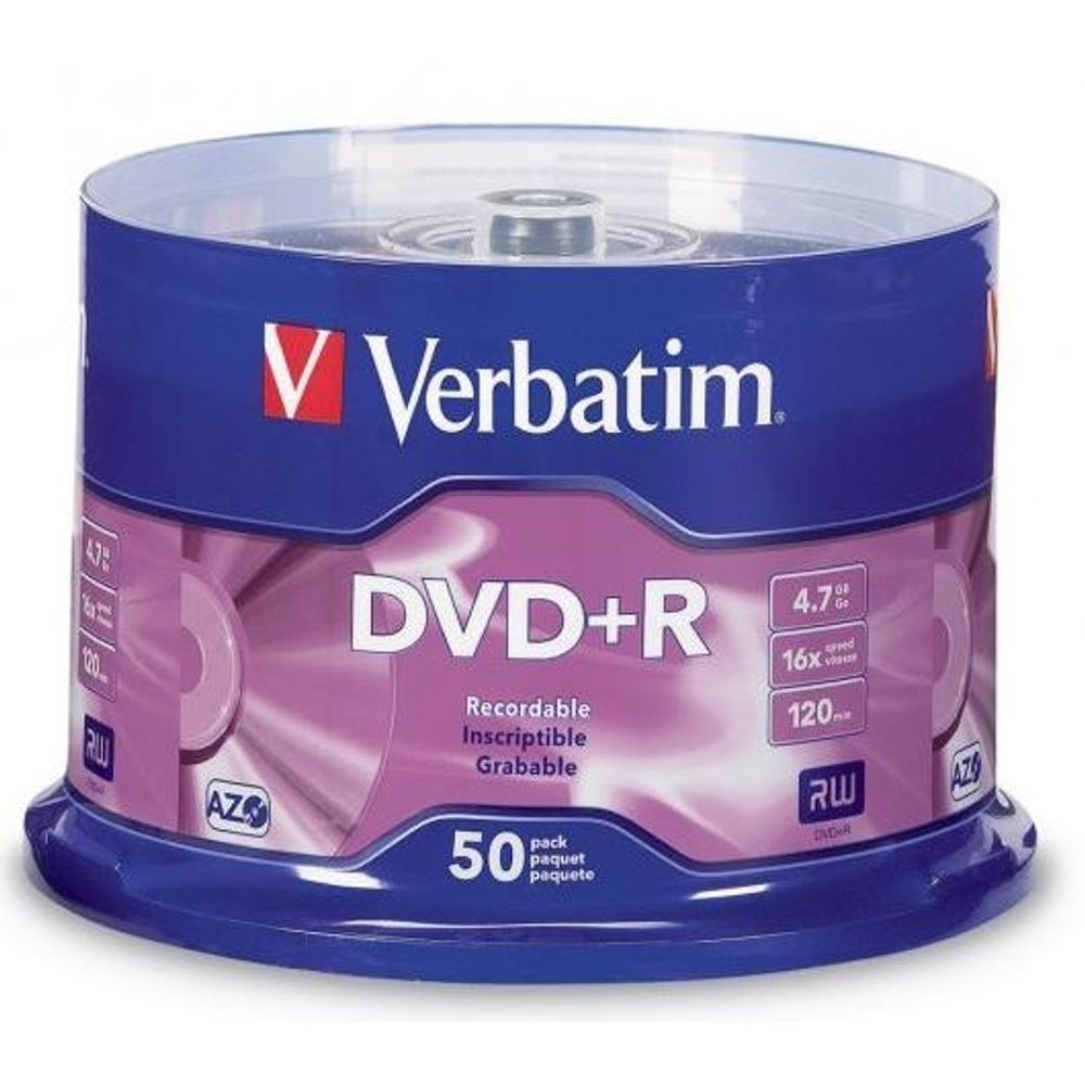 95037 - Verbatim DVD+R 4.7GB 16x 50 Pack on Spindle