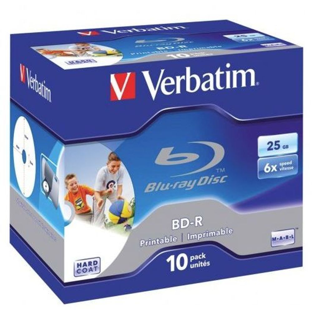 43713 - Verbatim BD-R 25GB 6X White Wide Printable 10 Pack in Jewel Cases