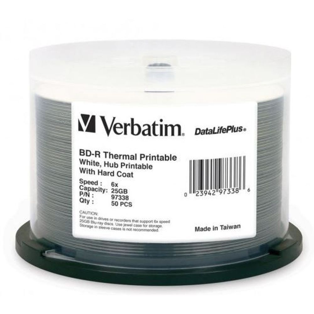 97338 - Verbatim BD-R 25GB 6X White Wide Thermal Printable 50 Pack on Spindle