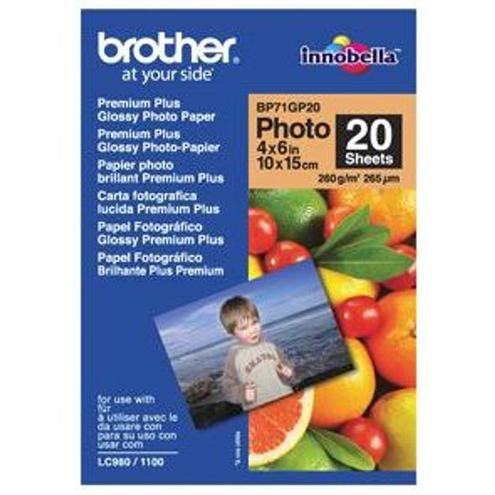 BP71GP20 - Brother BP71GP20 6x4 Premium Glossy Photo Paper 260GSM 20 Sheets