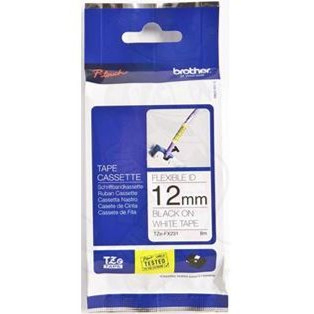 TZEFX231 - Brother TZe-FX231 12mm x 8m Black on White Flexi ID Tape