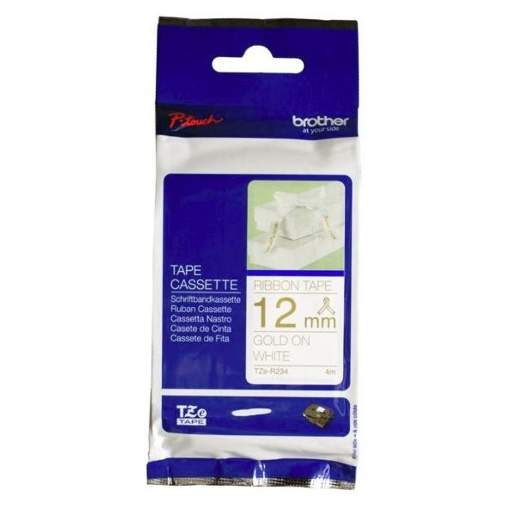 TZER234 - Brother TZe-R234 12mm x 4m Gold on White Ribbon Tape