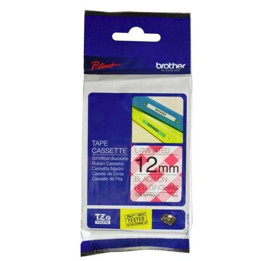 TZEMPRG31 - Brother TZe-MPRG31 12mm x 4m Black on Red Gingham Tape