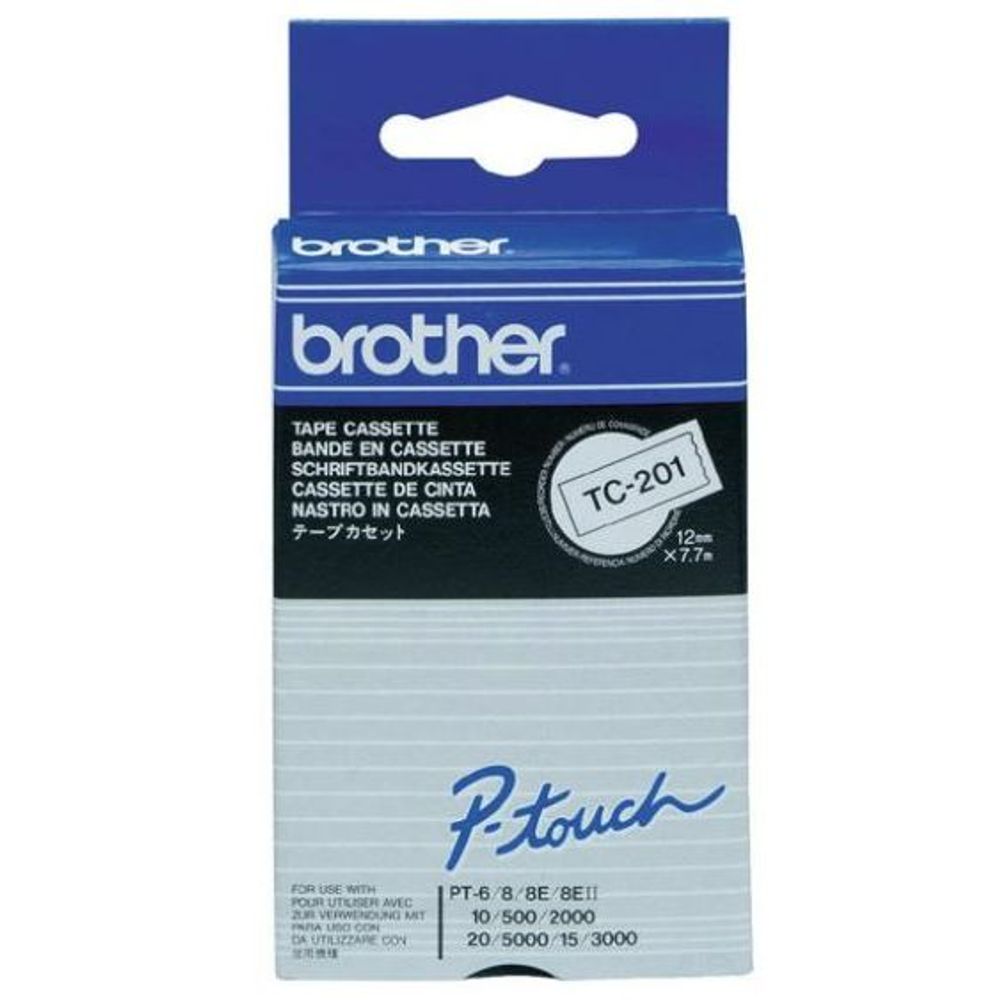TC201 - Brother TC-201 12mm x 8m Black on White Label Tape