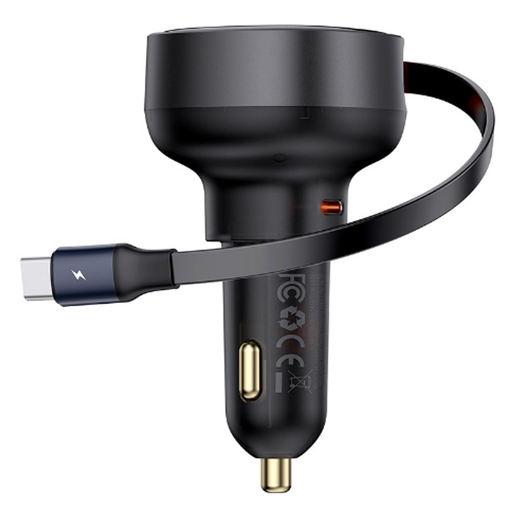 BAS41634 - Baseus Enjoyment Pro Car Charger Retractable USB C & iPhone Cable 60W Cluster Black