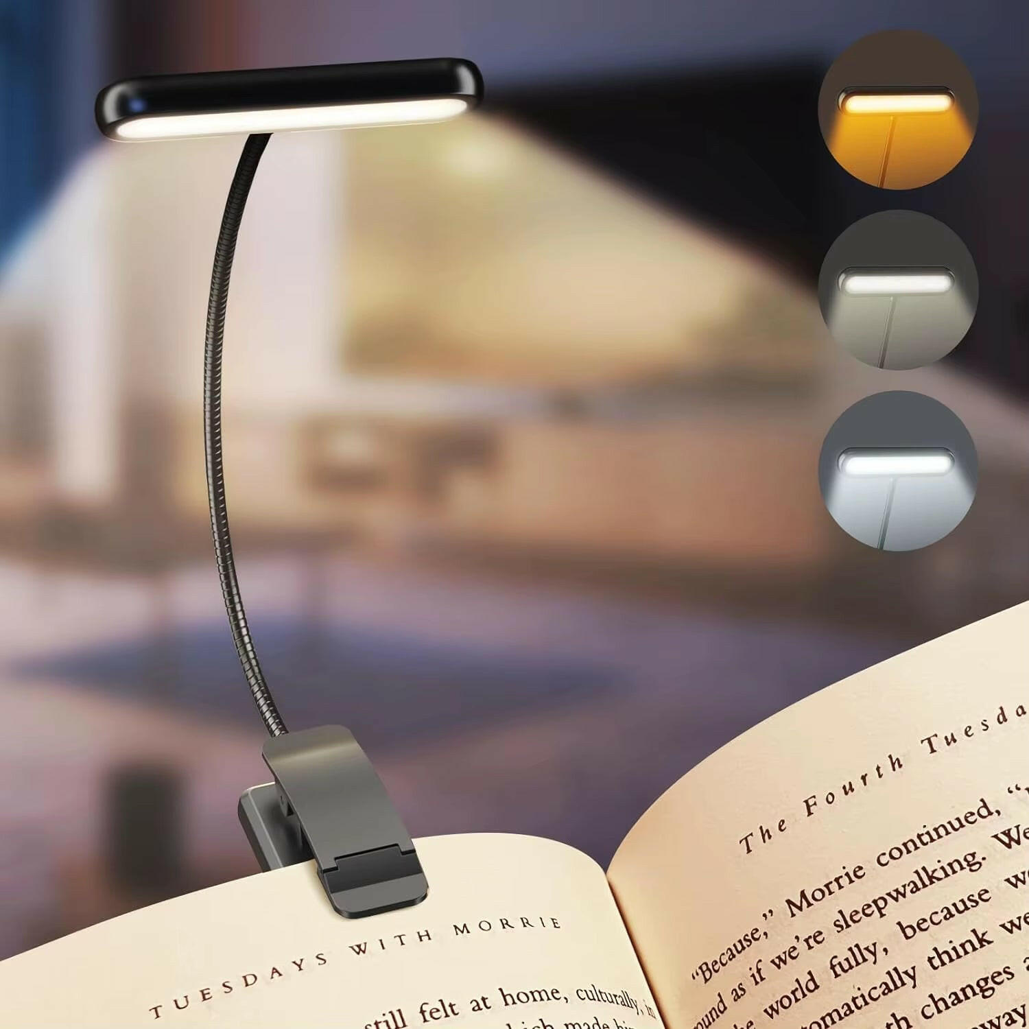 LED Rechargeable Clip-On Reading Light Black