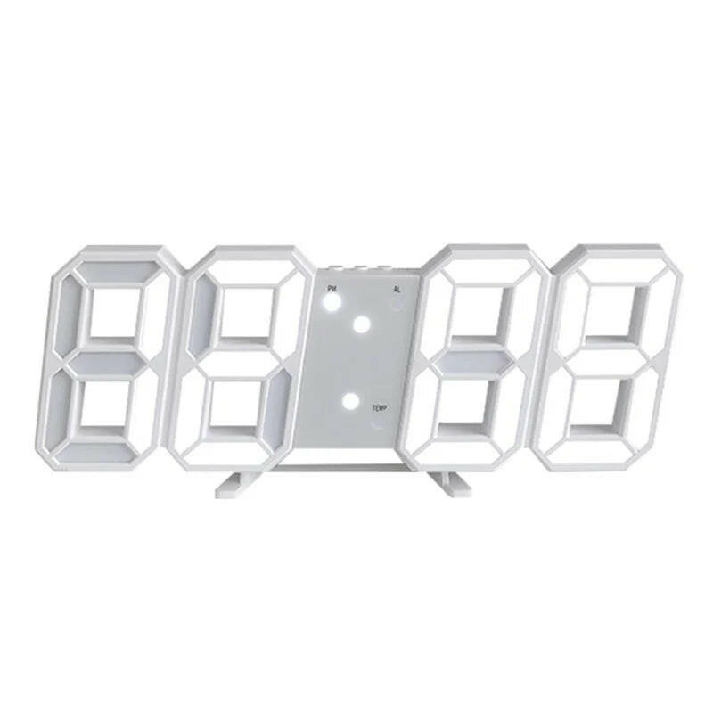 3D LED Digital Wall Clock White