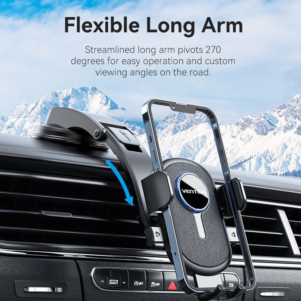 VEN-KSCB0 - Vention One Touch Clamping Car Phone Mount with Suction Cup Black Square Type