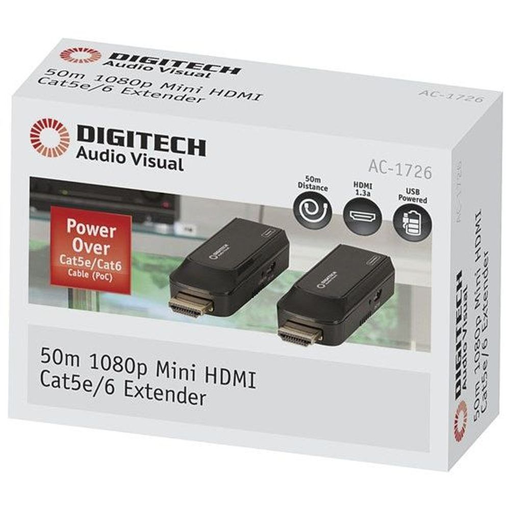 AC1726 - Digitech 50m 1080p Mini HDMI Cat5e/6 Extender