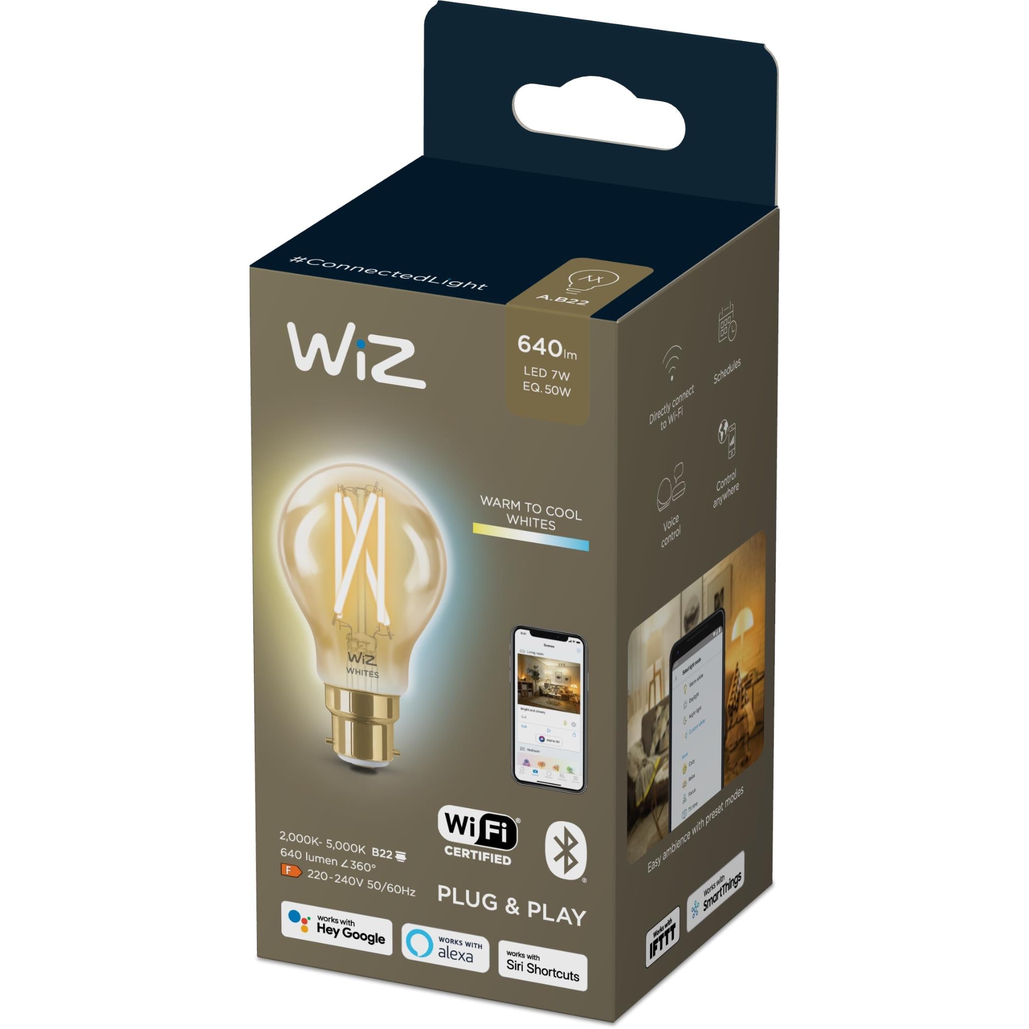 WiZ Amber Filament A60 B22 Smart Bulb