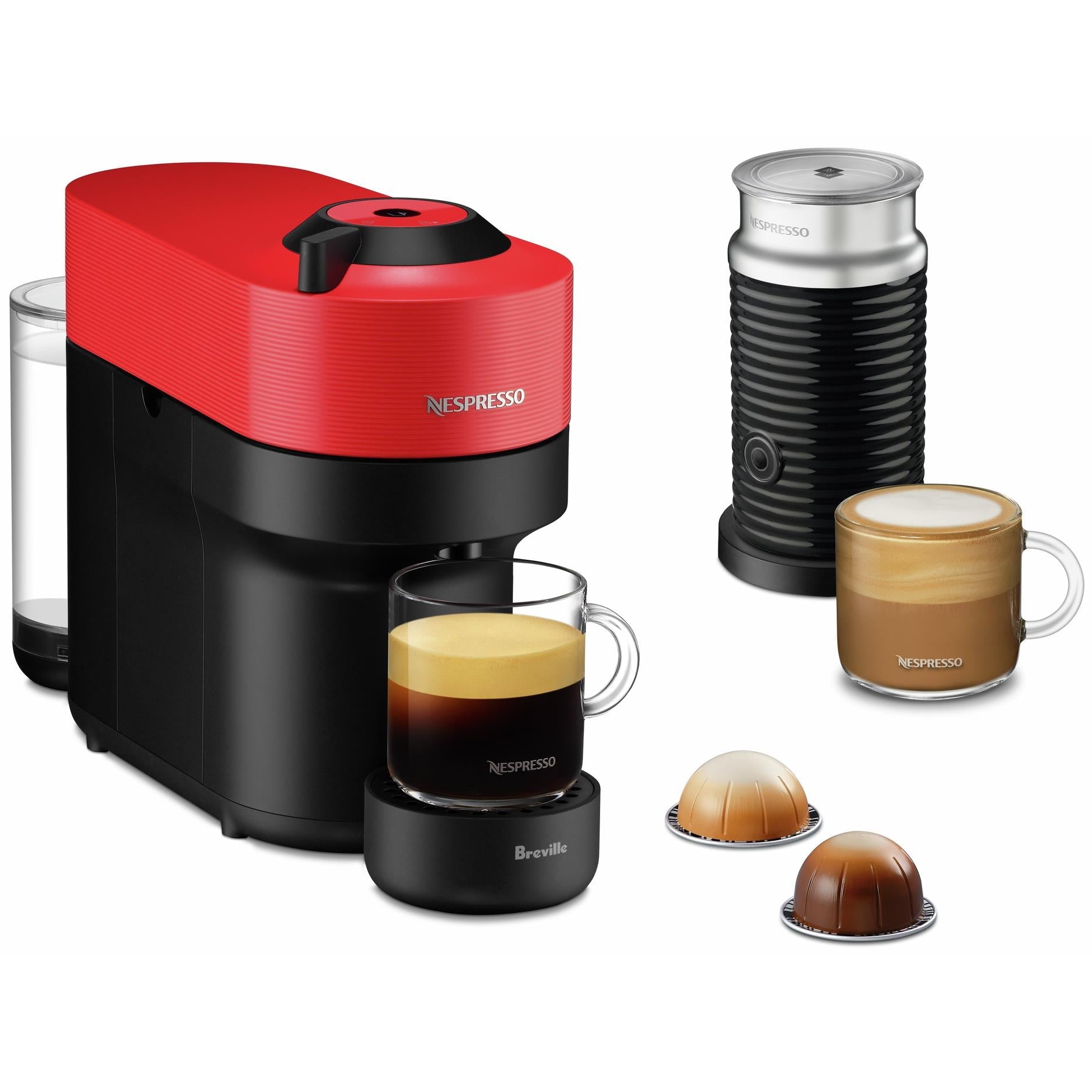 Breville Nespresso Vertuo Pop Coffee Machine Bundle (Spicy Red)