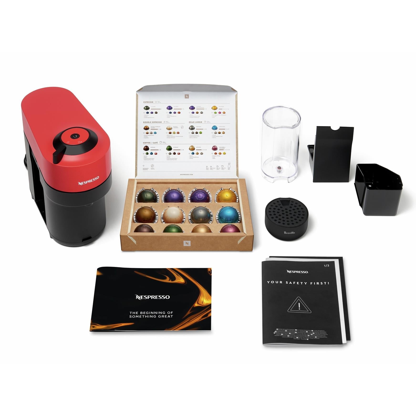 Breville Nespresso Vertuo Pop Coffee Machine Bundle (Spicy Red)