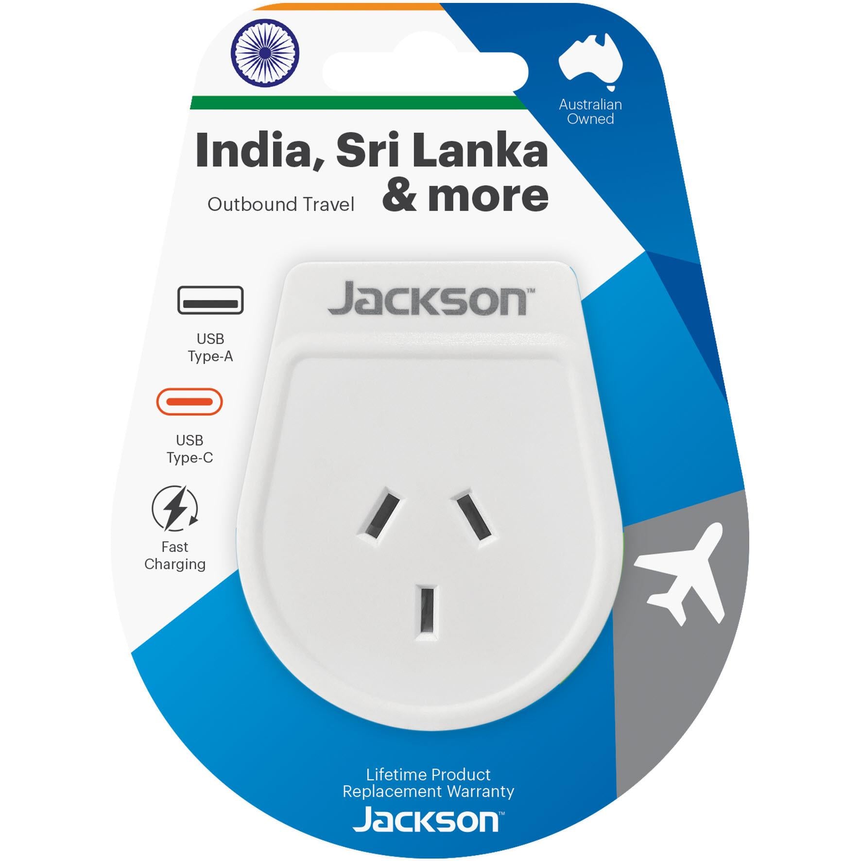Jackson Outbound Travel Adapter with USB-C (India Slim)