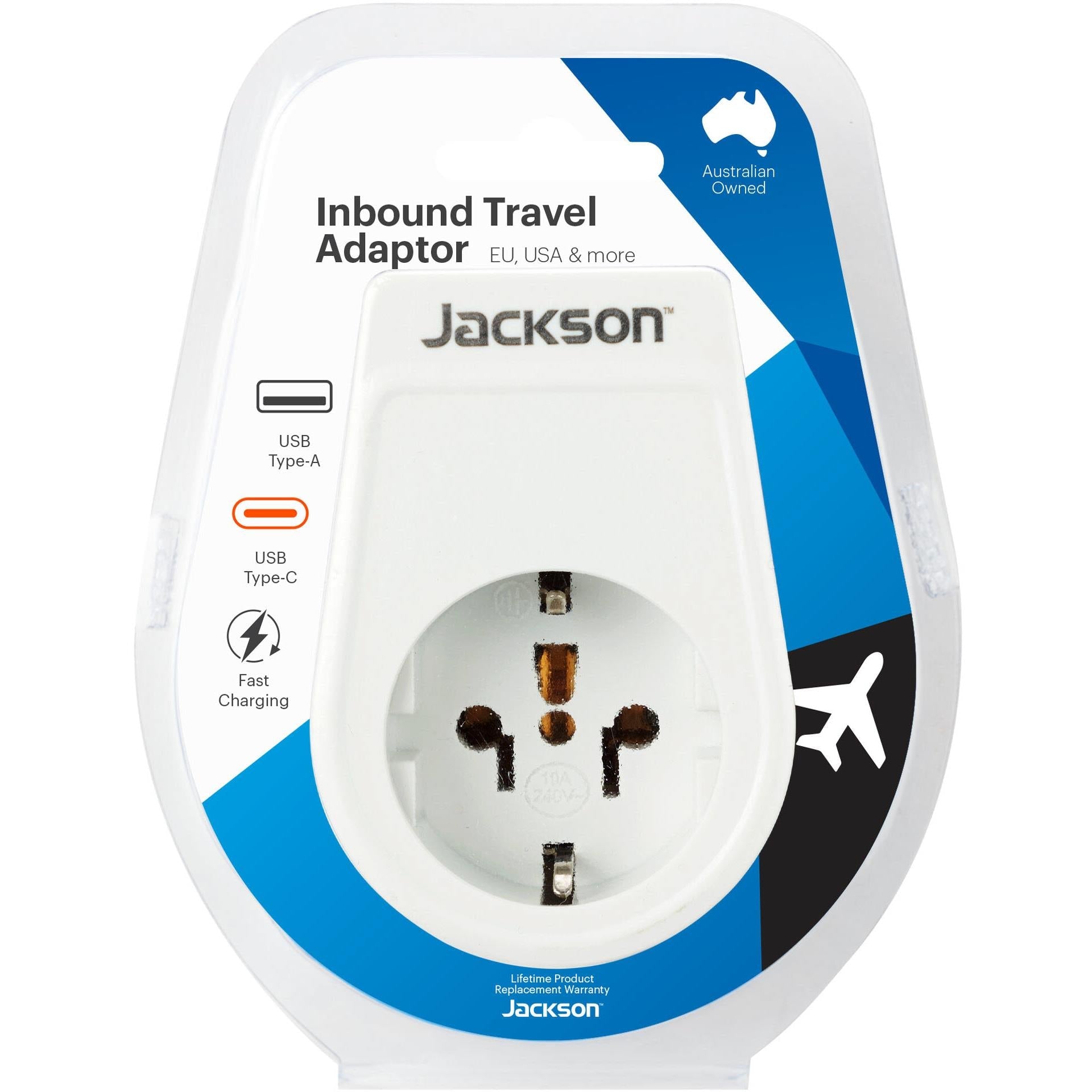Jackson Inbound Travel Adapter with USB-A/C (Europe, USA & Japan Slim)