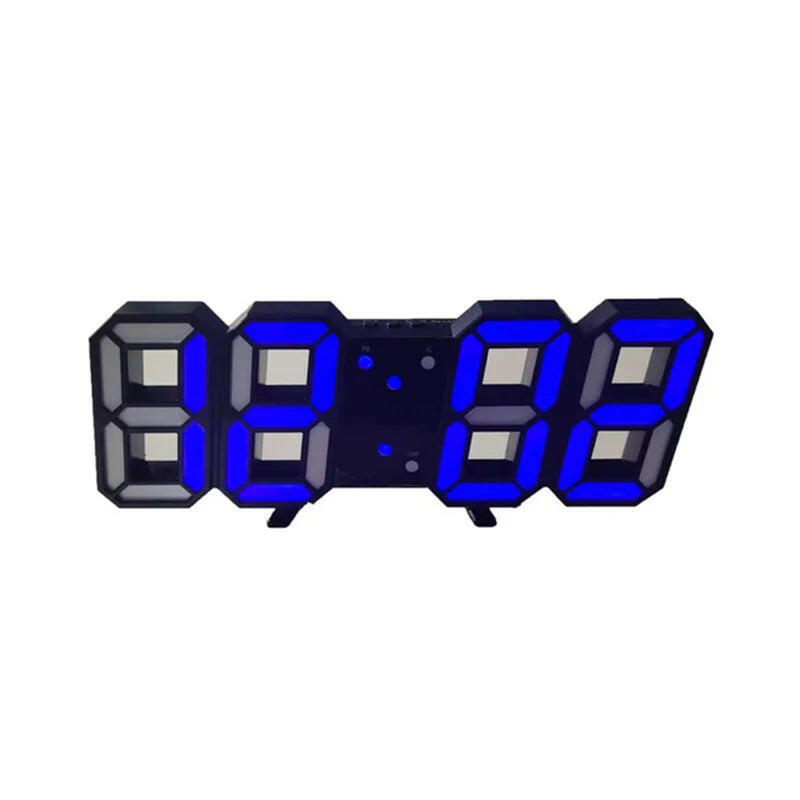 3D LED Digital Wall Clock Black Blue