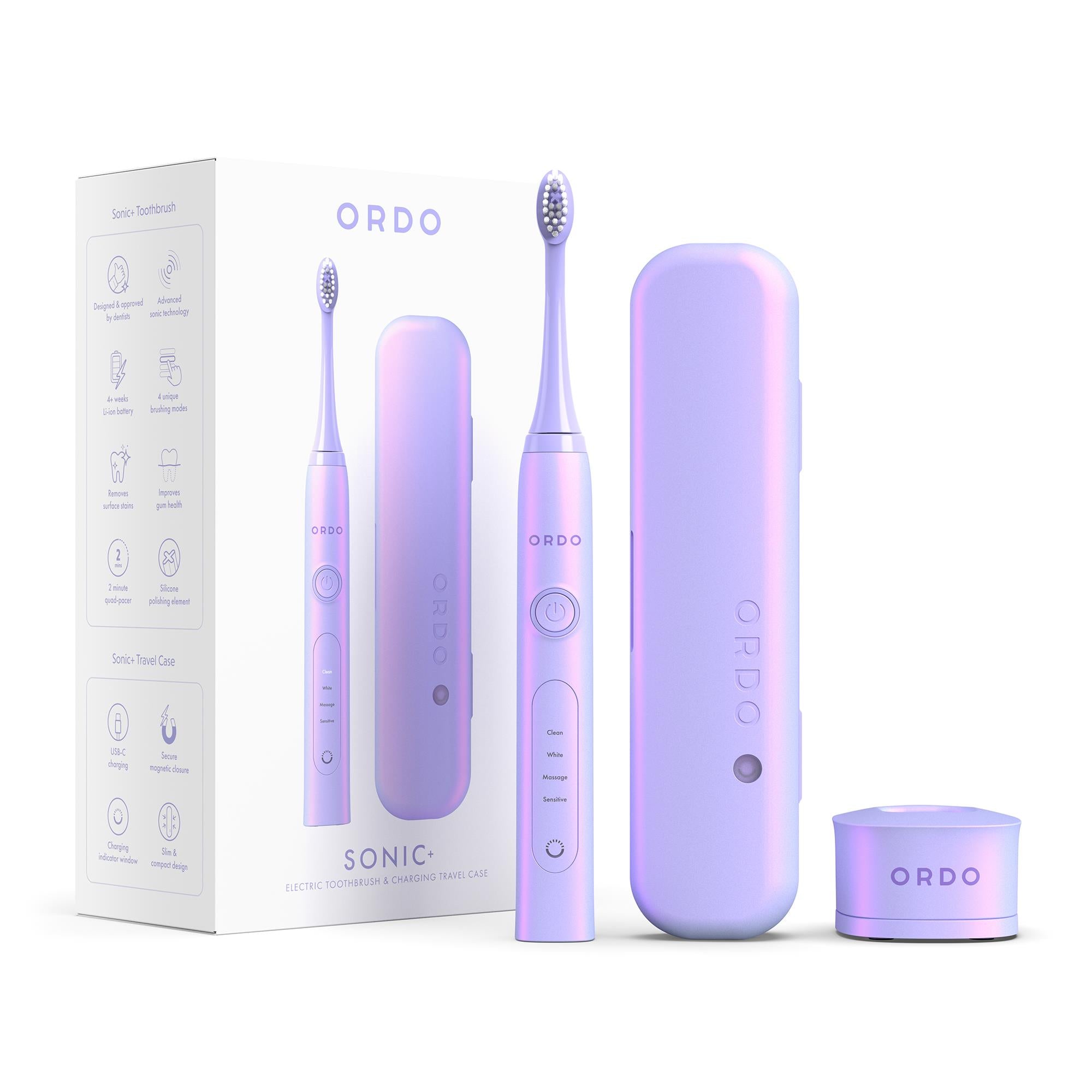 Ordo Sonic+ Electric Toothbrush & Charging Travel Case Bundle (Pearlescent Violet)