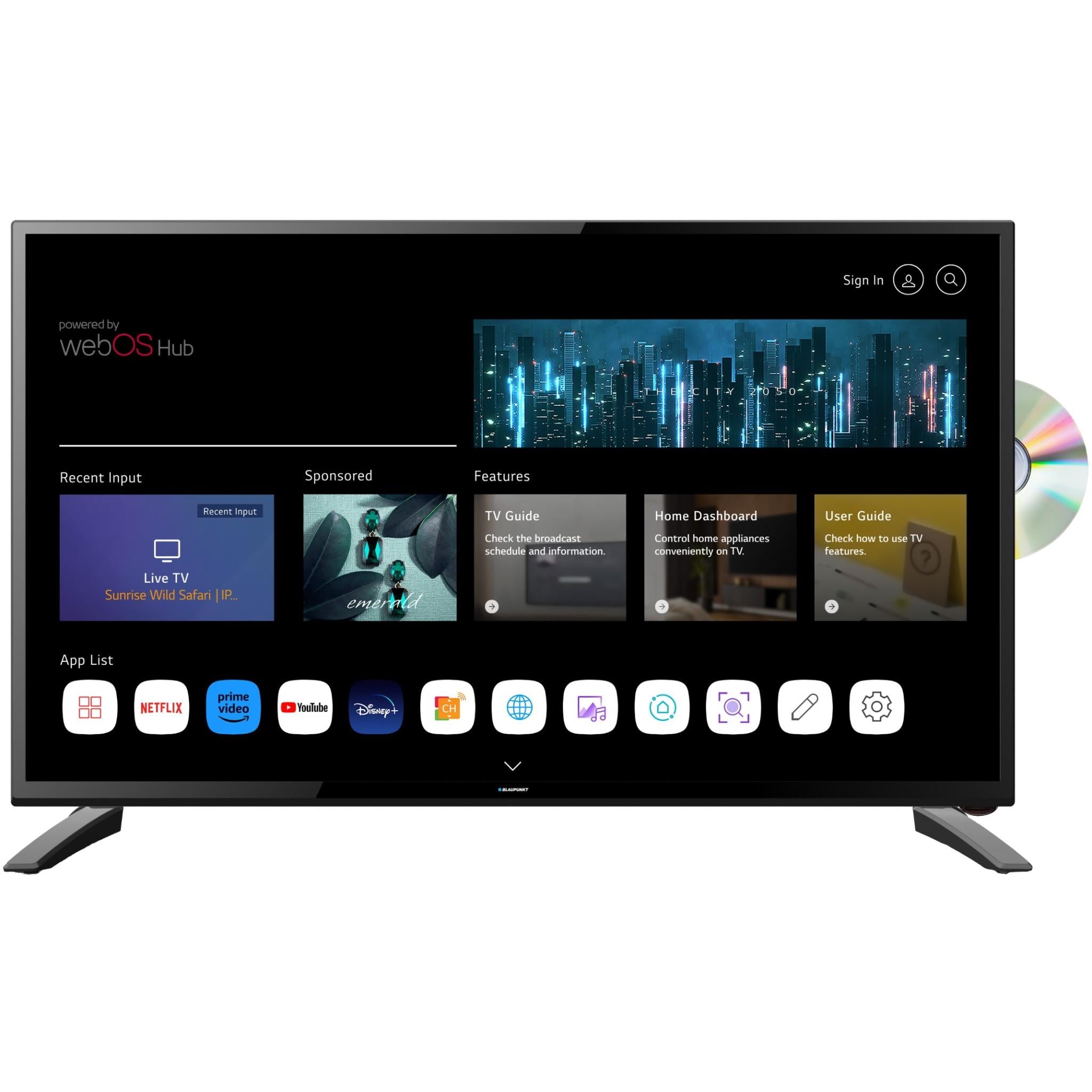 Blaupunkt 24" Full HD Smart WEBOS TV with DVD and 12V Car Charger