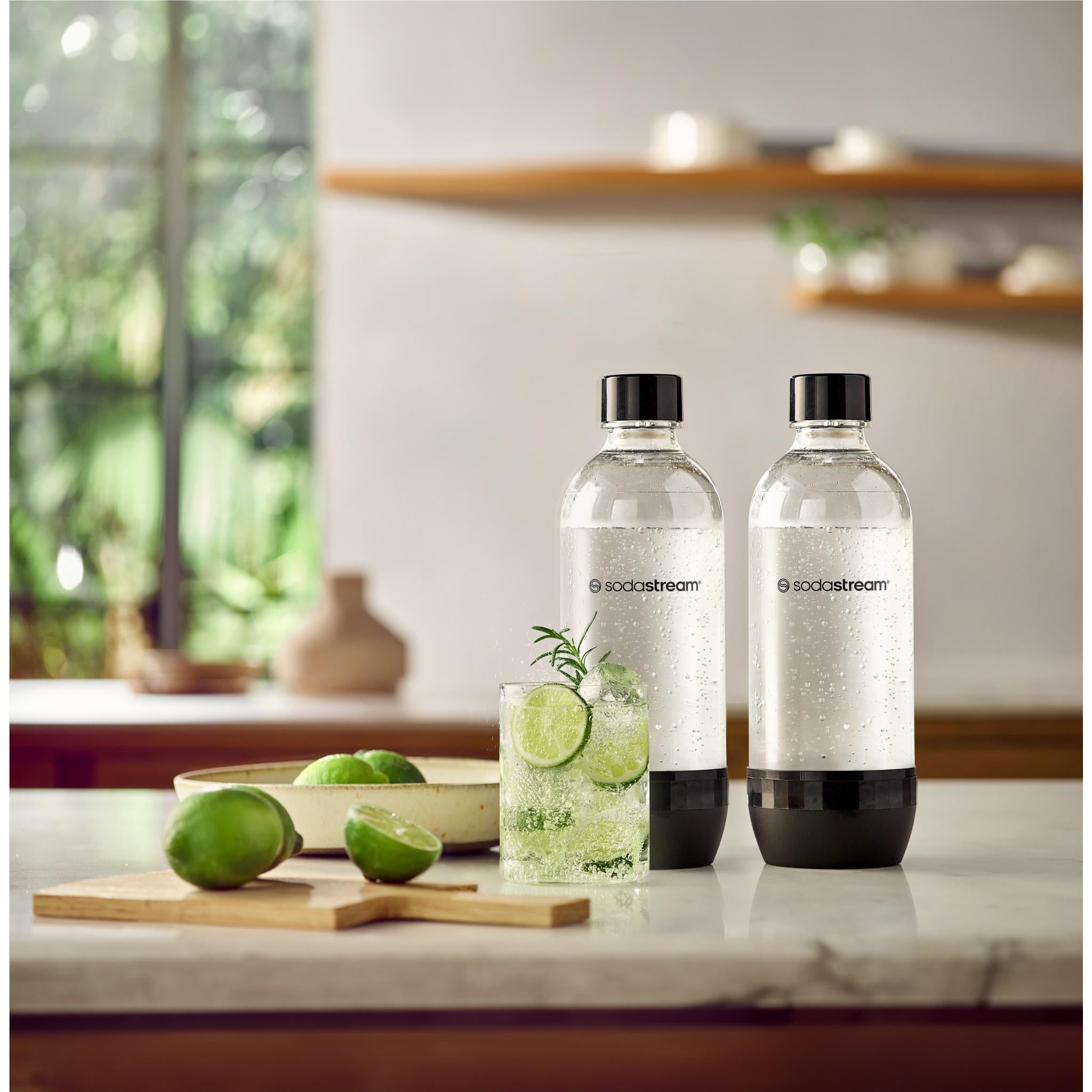 SodaStream 1 Litre Bottles Dishwasher Safe Twin-Pack (Black)
