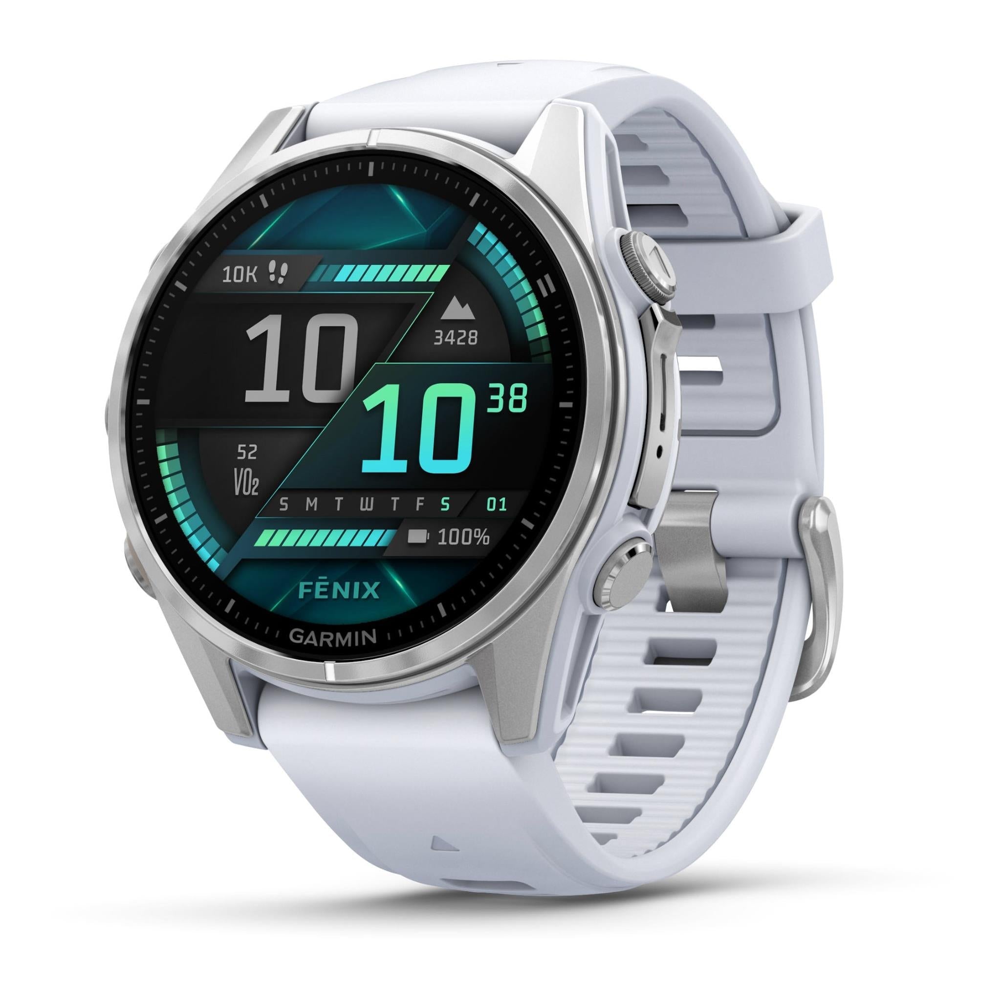 Garmin fenix 8 43mm AMOLED Glass, Silver with Whitestone Band