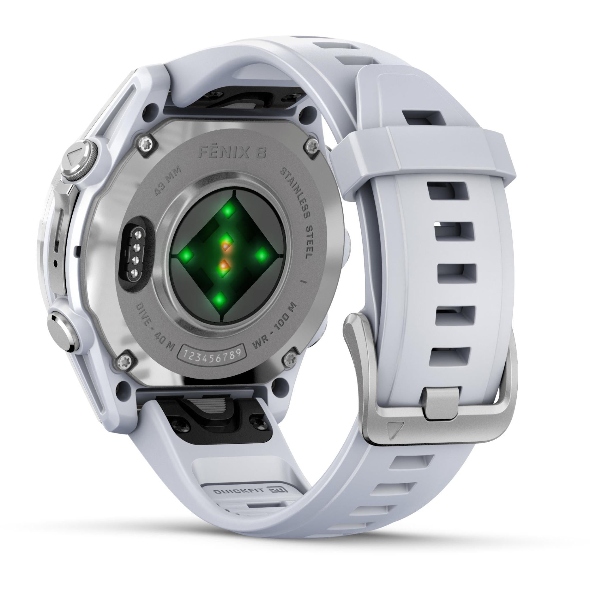 Garmin fenix 8 43mm AMOLED Glass, Silver with Whitestone Band