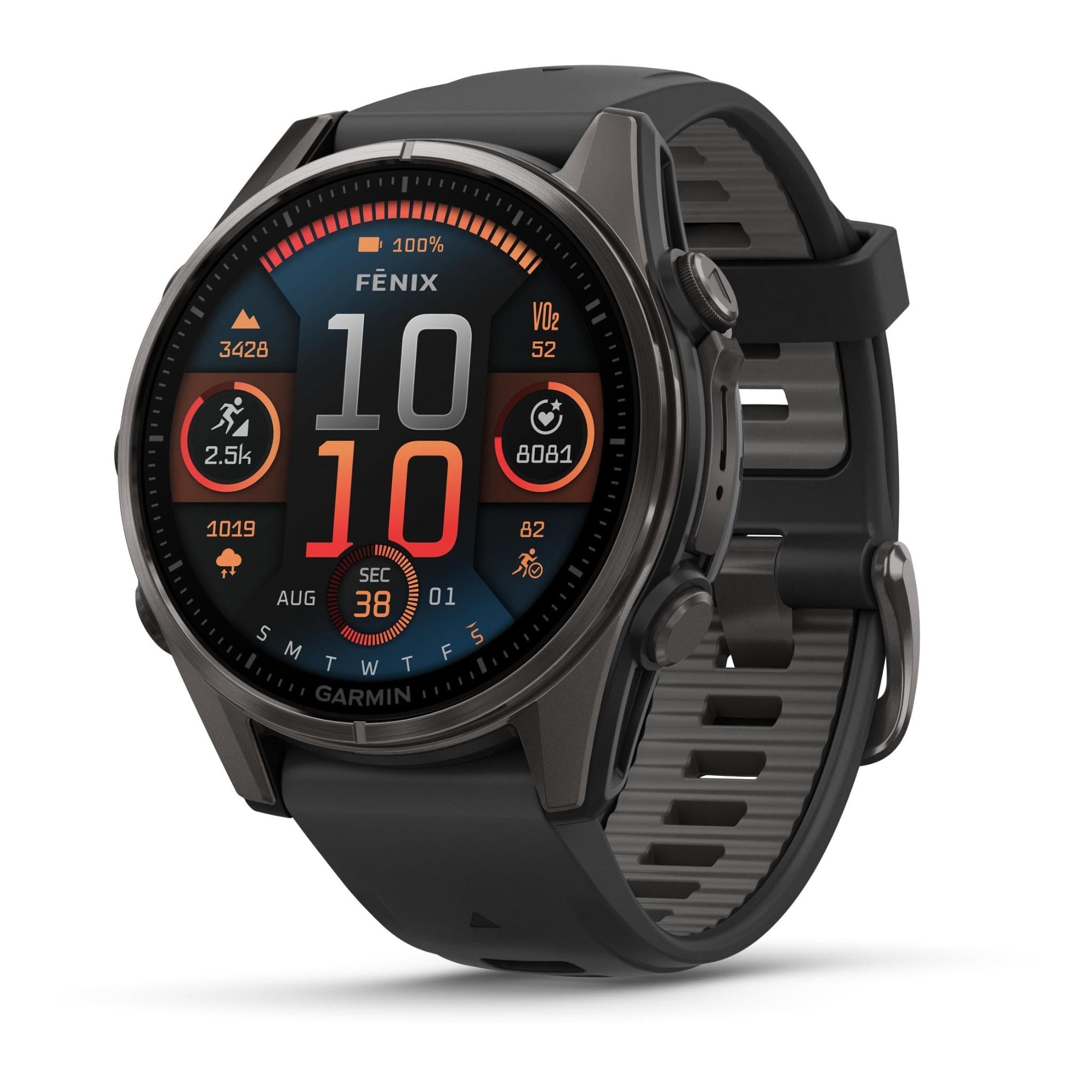 Garmin fenix 8 43mm AMOLED Sapphire Edition, Carbon Grey Titanium with Pebble Grey Band
