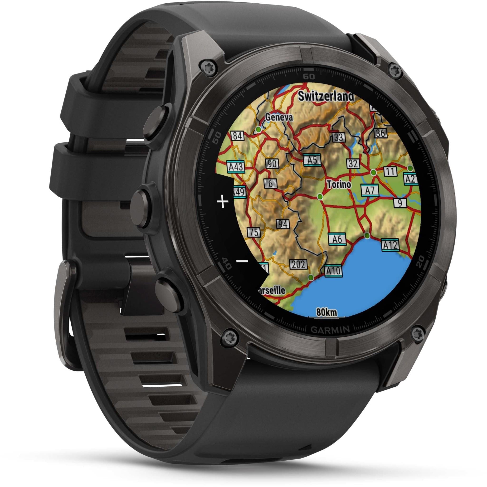 Garmin fenix 8 51mm AMOLED Sapphire Edition, Carbon Grey Titanium with Black/Pebble Grey Band