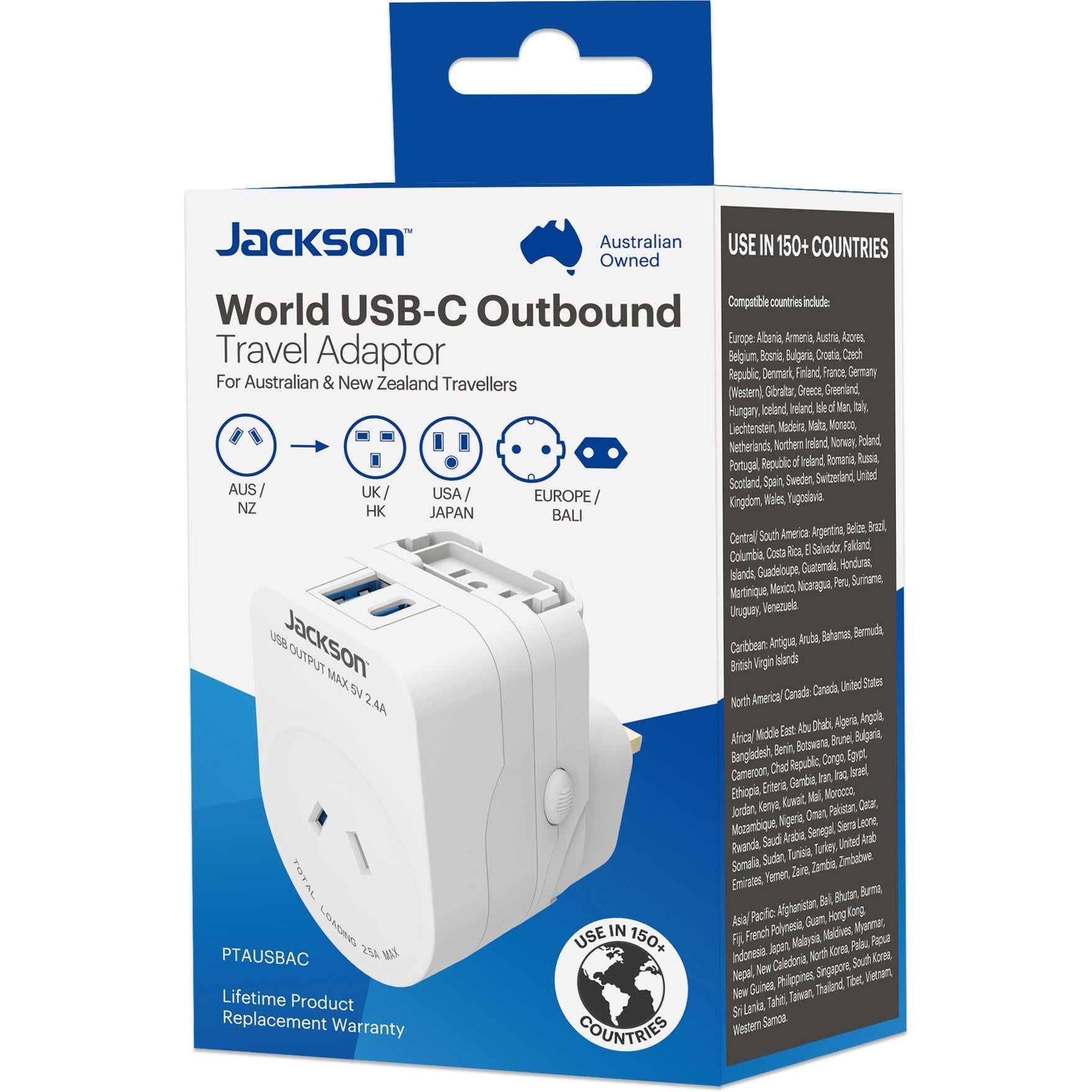 Jackson Outbound Universal Travel Adapter with USB-C/USB-A