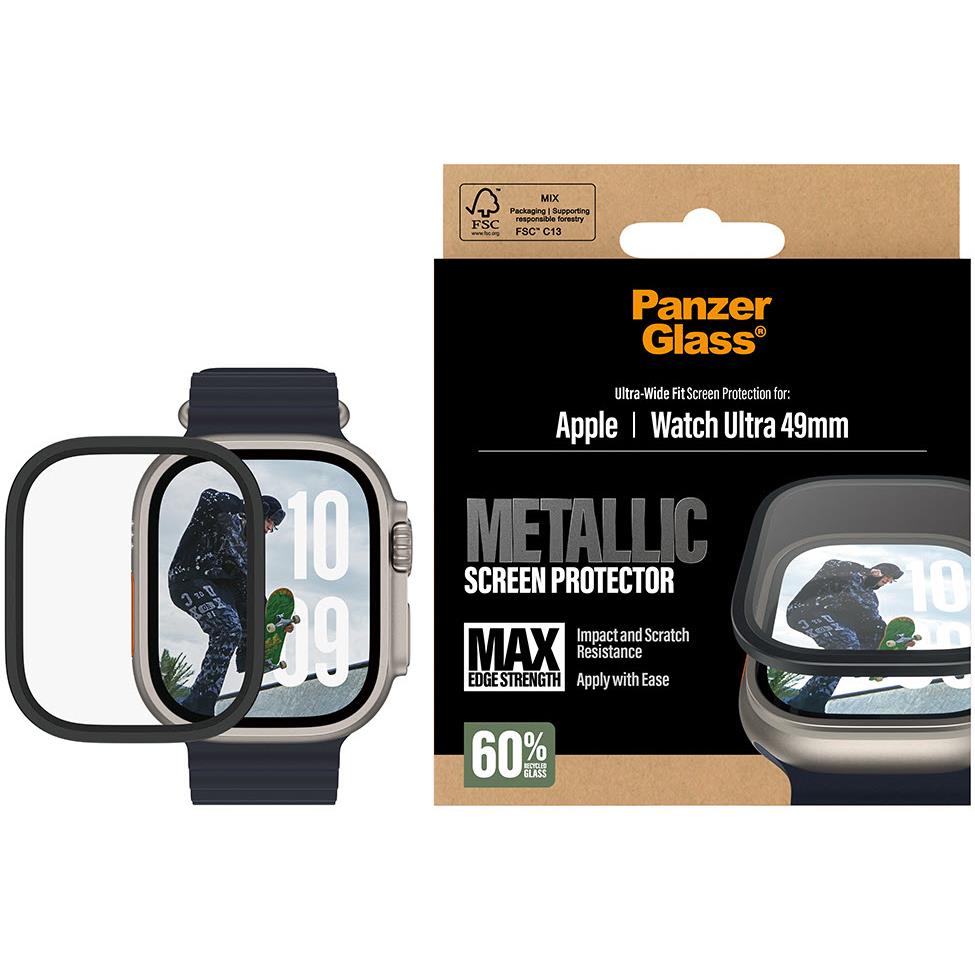 Panzer Metal Frame Screen Protector for Apple Watch Ultra 2/3 49mm (Black)