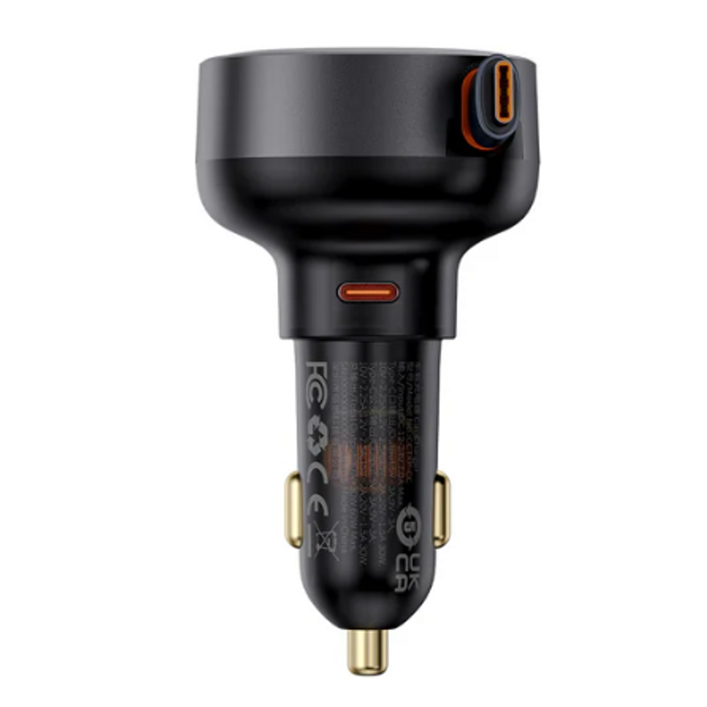 BAS41658 - Baseus Enjoyment Pro Car Charger C+Retractable Type-C Cable 60W Cluster Black