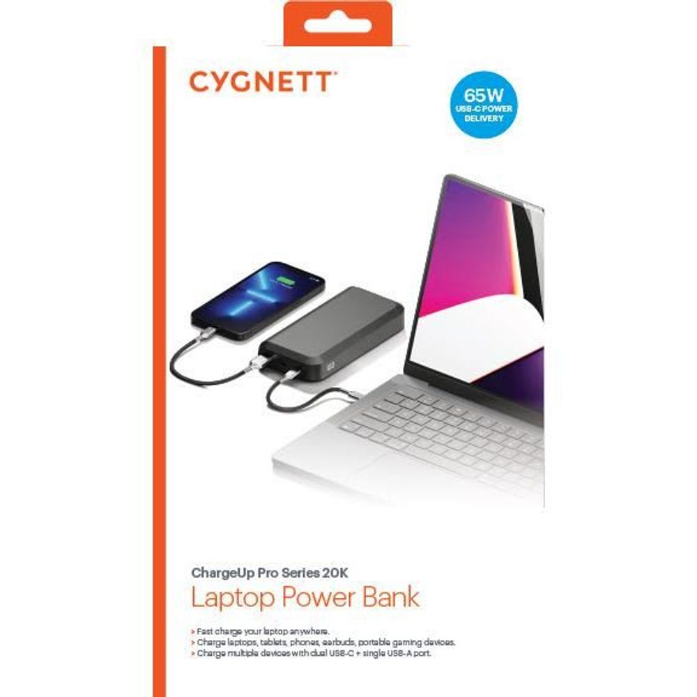 CY4130PBCHE - Cygnett ChargeUp Pro Series 20K 65w Laptop Power Bank