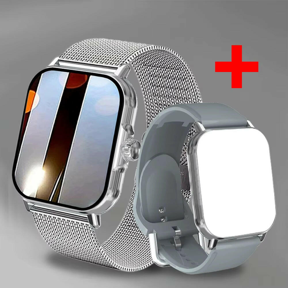 2024 Smartwatch for Men and Women - Full Touch Screen Fitness Tracker with Bluetooth Calling Function Silver Mesh