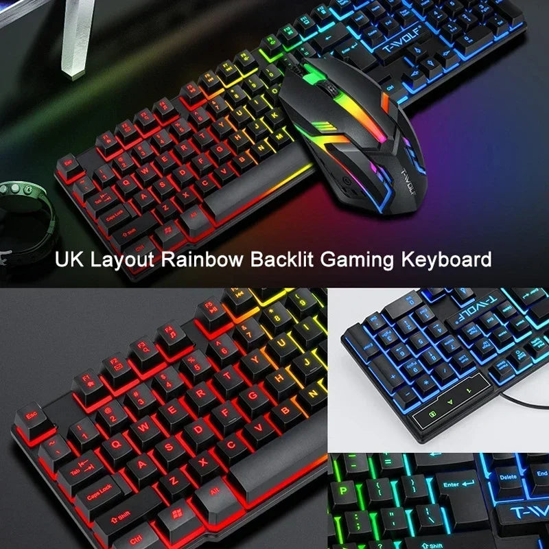 RGB Gaming Keyboard and Mouse Kit Backlit USB Wired Computer Keyboard and Mouse