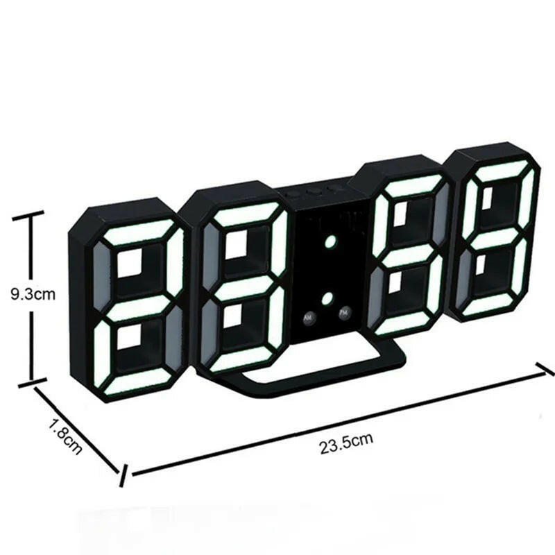 3D LED Digital Wall Clock Black White