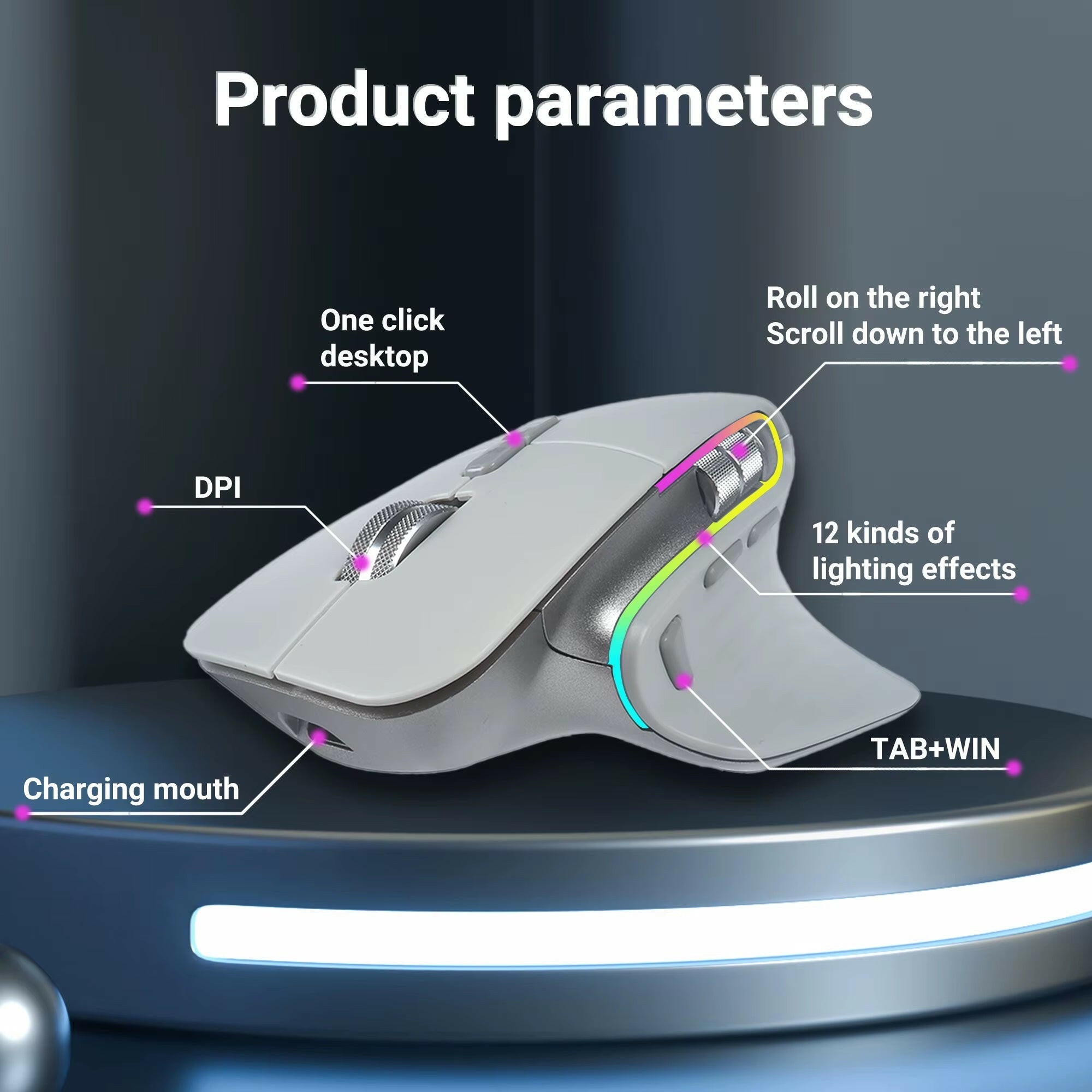 Wireless Mouse Bluetooth+2.4G Tri-Mode Mouse Mute Mice Ergonomic Gaming Mouse USB-C Rechargeable