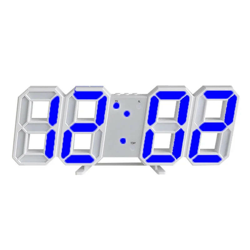 3D LED Digital Wall Clock White Blue