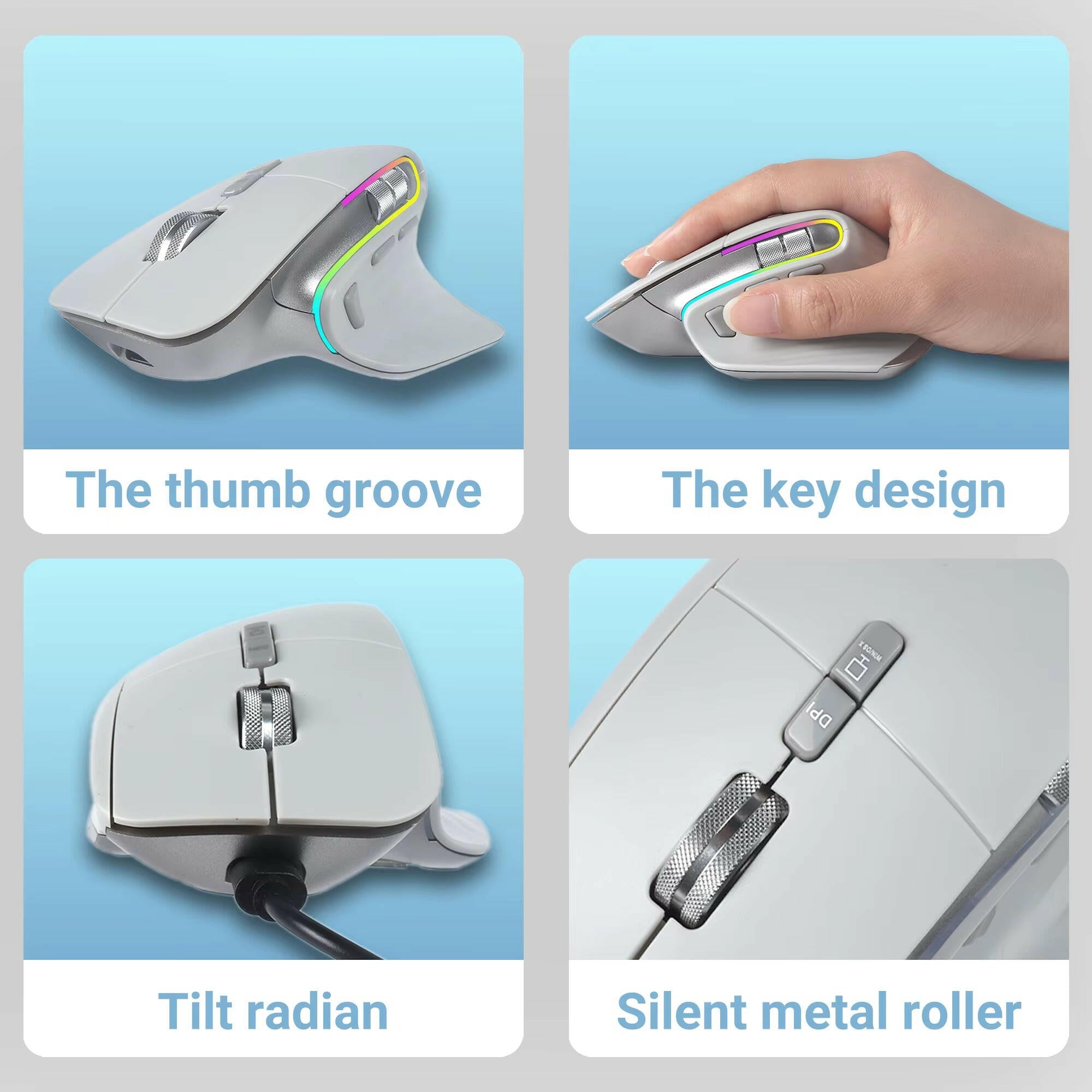 Wireless Mouse Bluetooth+2.4G Tri-Mode Mouse Mute Mice Ergonomic Gaming Mouse USB-C Rechargeable