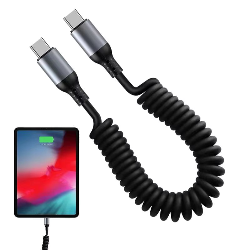 Revolutionary Spiral Stretchable USB-C Data Cable: Fast Charging and Versatile Length for All Type-C Devices