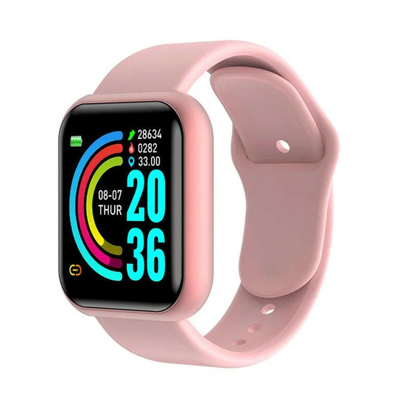 Waterproof Smart Watch for Women and Men - Electronic Fitness Tracker for Kids Pink
